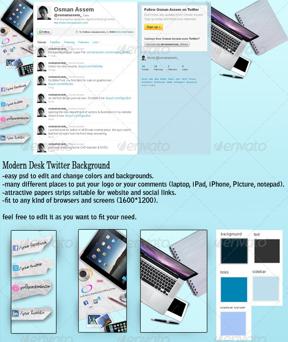 Modern Desk Twitter Background - GraphicRiver Item for Sale