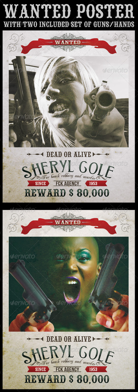 Wanted Poster with Included Guns - Flyers Print Templates