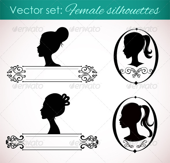 GraphicRiver Set of Female Silhouettes in Retro Style 4599759 GraphicRiver Set of Female Silhouettes in Retro Style 4599759
