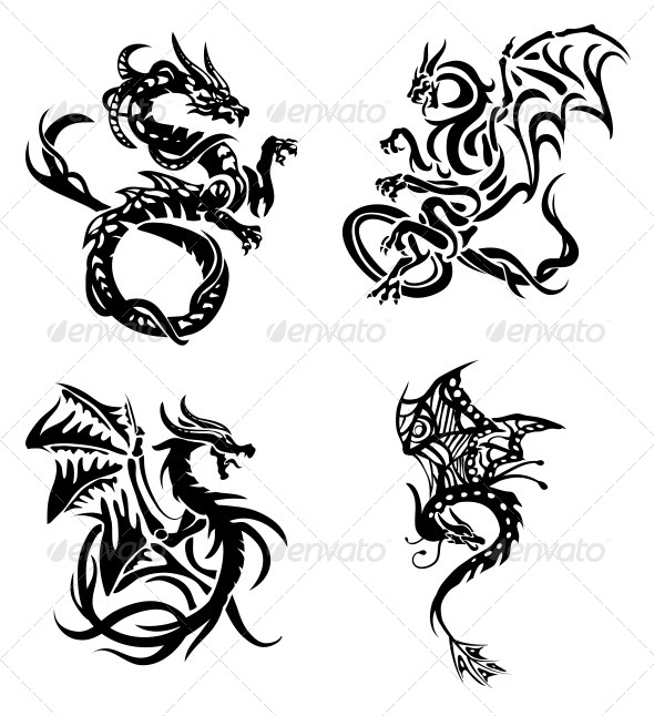 GraphicRiver Tribal Dragons 4 Pack 4605832 GraphicRiver Tribal Dragons 4 Pack 4605832