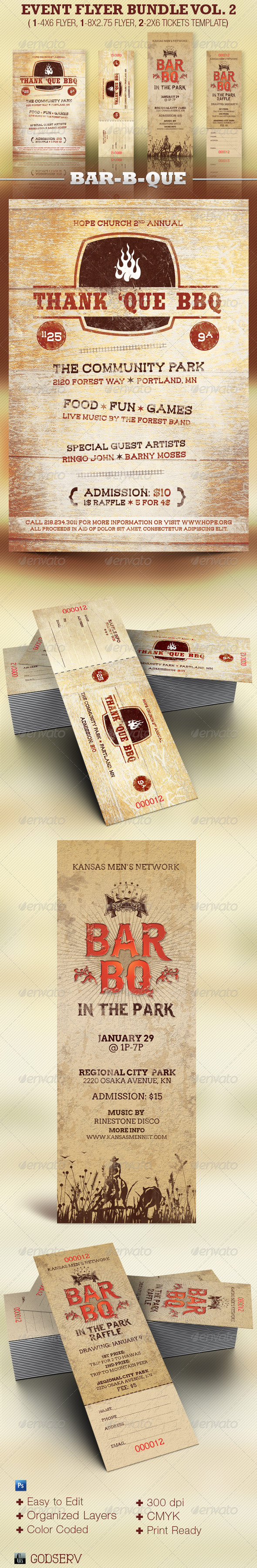 Flyer and Ticket Template Bundle Vol 2: BBQ - Miscellaneous Events