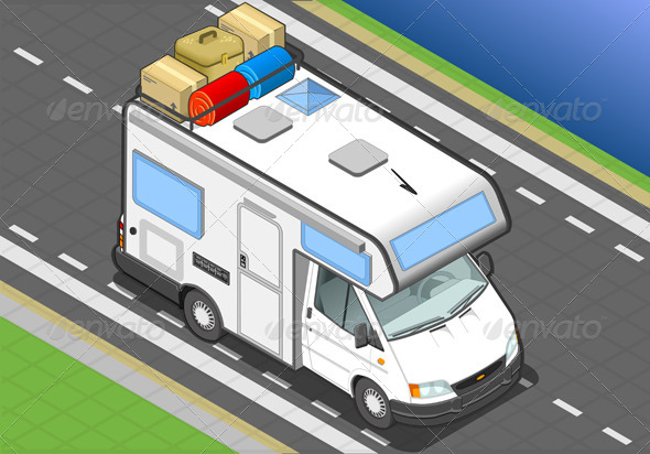 GraphicRiver Isometric Camper on the Way in Front View 4643419 GraphicRiver Isometric Camper on the Way in Front View 4643419