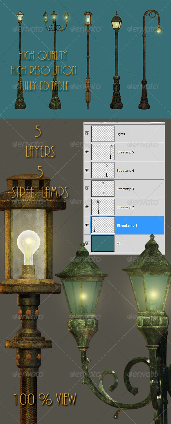GraphicRiver Five Street Lamps 4644895 GraphicRiver Five Street Lamps 4644895
