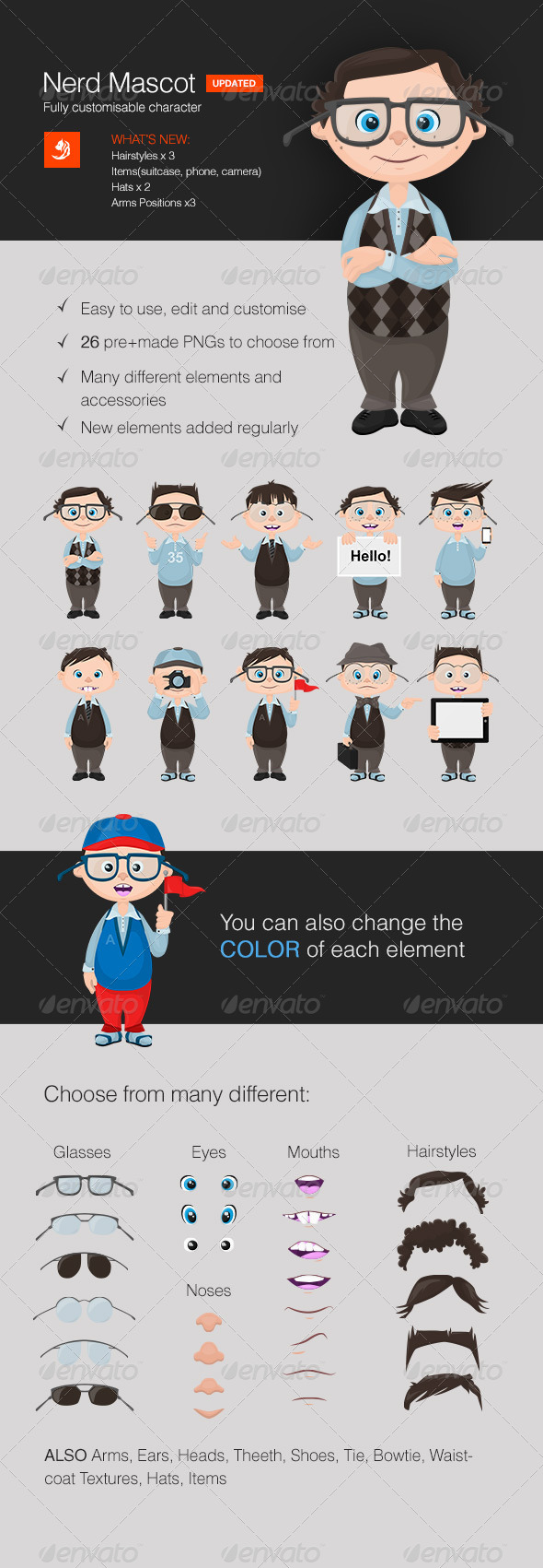 Fully Customizable Nerd Mascot - Characters Vectors
