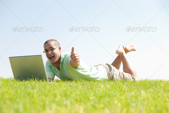 Laptop in the Park - Stock Photo - Images