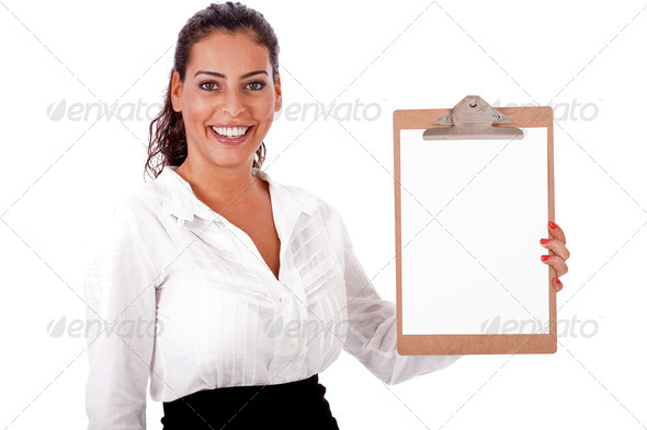 Lovely woman holding blank Clip board - Stock Photo - Images