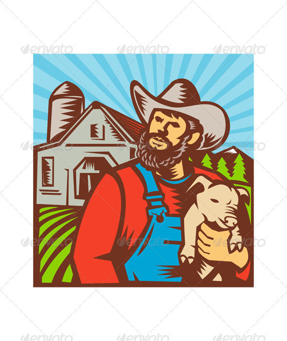 GraphicRiver Pig Farmer Holding Piglet Barn Retro 4696294 GraphicRiver Pig Farmer Holding Piglet Barn Retro 4696294