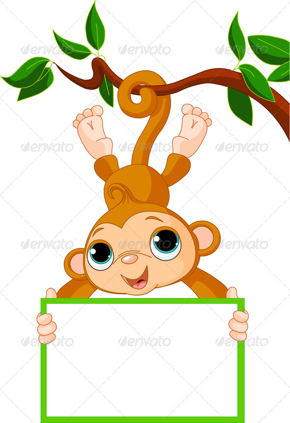 GraphicRiver Baby monkey on a tree holding blank sign 491038 GraphicRiver Baby monkey on a tree holding blank sign 491038