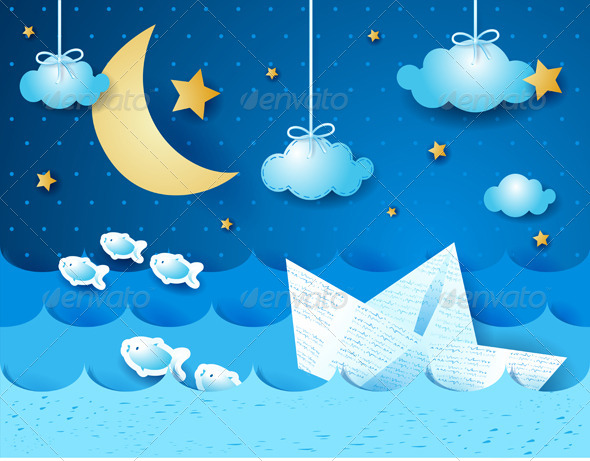 GraphicRiver Paper Boat at Night 4718346 GraphicRiver Paper Boat at Night 4718346
