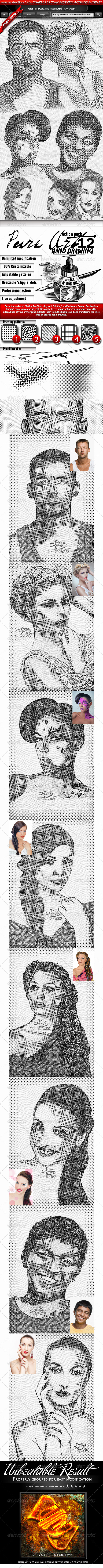Pure Art Hand Drawing 12 – Classic Hedcut - Photo Effects Actions