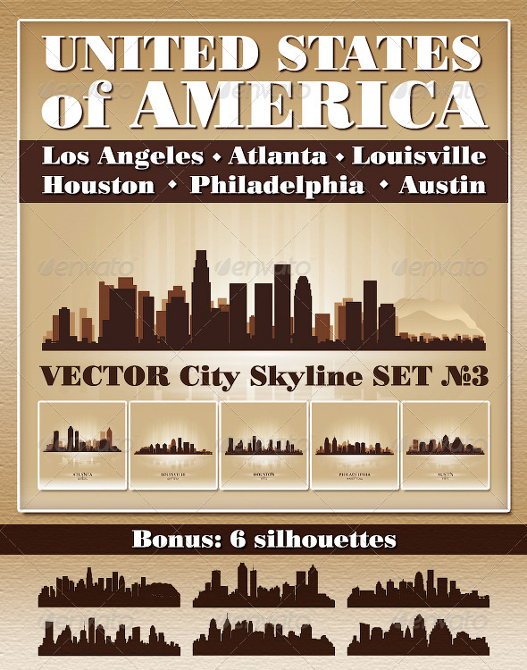 GraphicRiver Vector City Skyline USA Set Number 3 4730386 GraphicRiver Vector City Skyline USA Set Number 3 4730386