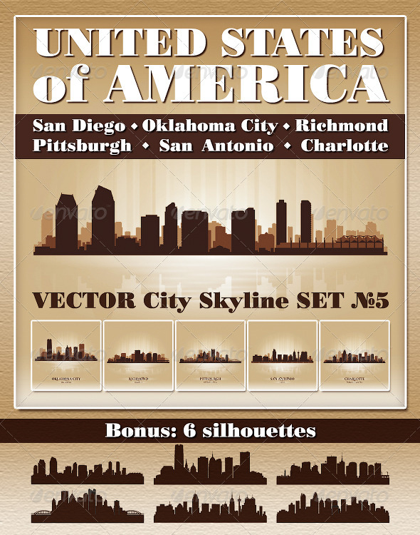 GraphicRiver Vector City Skyline USA Set Number 5 4732521 GraphicRiver Vector City Skyline USA Set Number 5 4732521