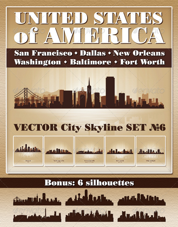 GraphicRiver Vector City Skyline USA Set Number 6 4732648 GraphicRiver Vector City Skyline USA Set Number 6 4732648