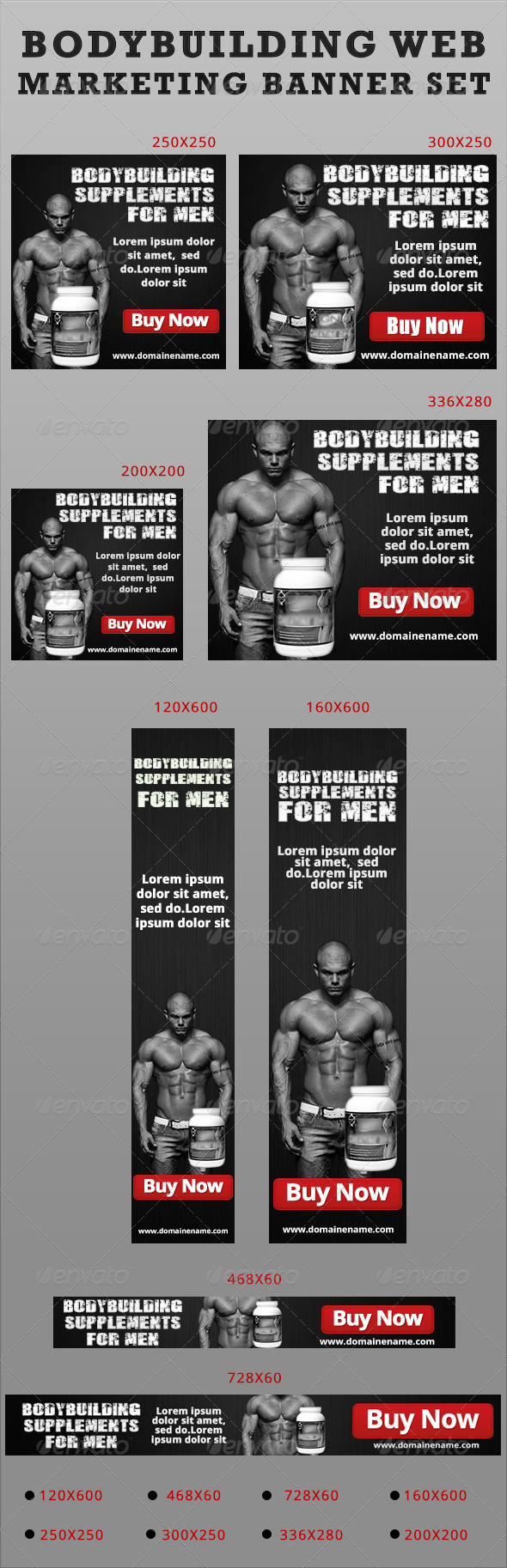 GraphicRiver Bodybuilding Web Marketing Banner Set-Black 4749296 GraphicRiver Bodybuilding Web Marketing Banner Set-Black 4749296