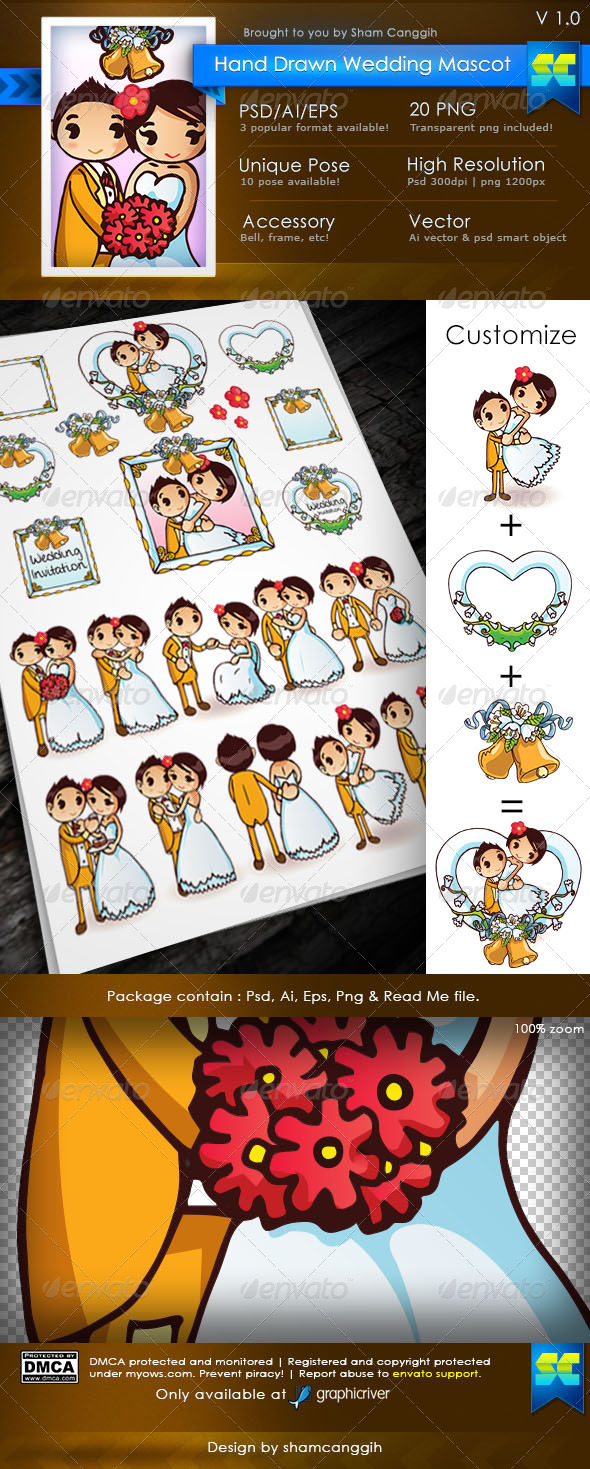 Cute Hand Drawn Wedding Mascot - Characters Illustrations