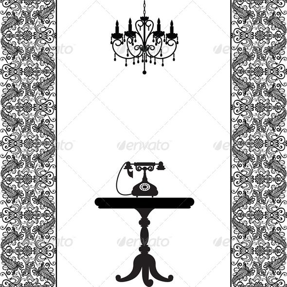 GraphicRiver Vintage Card with Telephone Table and Chandelier 4764301 GraphicRiver Vintage Card with Telephone Table and Chandelier 4764301