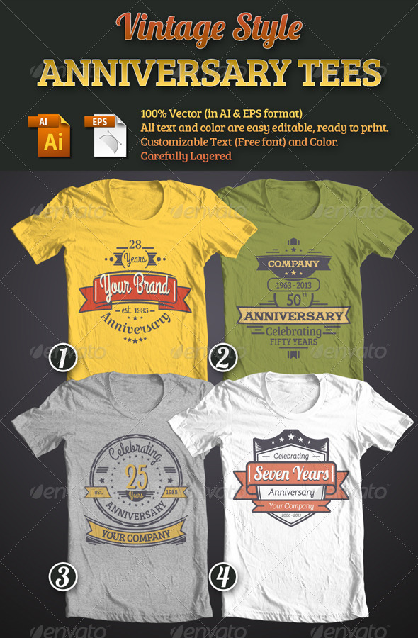 GraphicRiver Vintage Style Anniversary Tees Bundle 4752488 GraphicRiver Vintage Style Anniversary Tees Bundle 4752488