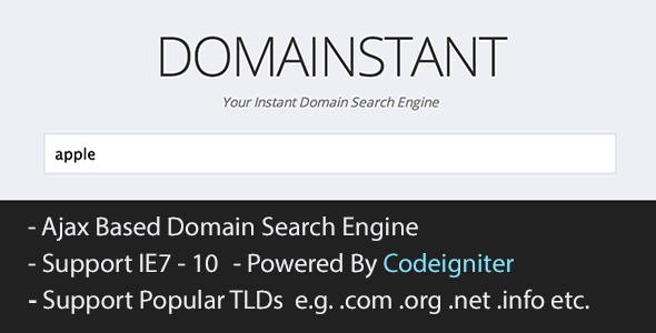 CodeCanyon CodeIgniter AJAX Instant Domain Name Search Engine 4762947 CodeCanyon CodeIgniter AJAX Instant Domain Name Search Engine 4762947