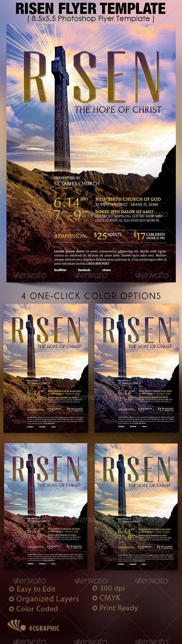 Risen Flyer Template - Church Flyers