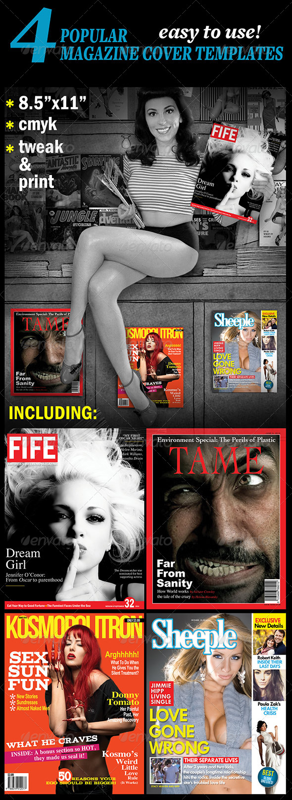 4 Popular Magazine Covers Templates - Magazines Print Templates