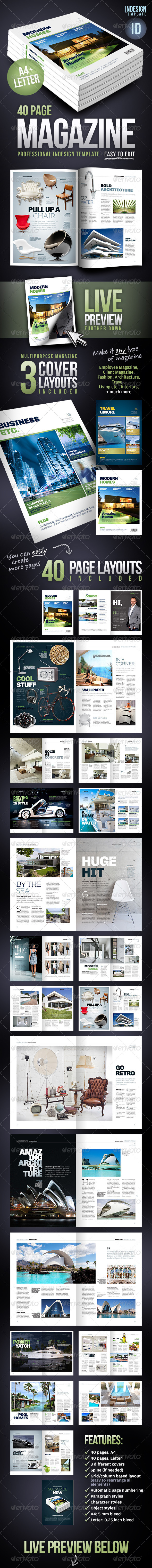 Multipurpose 40 Page Magazine - A4 + Letter - Magazines Print Templates