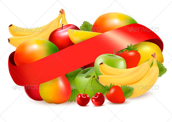 GraphicRiver Group of Summer and Tropical Fruit with Ribbon 4826333 GraphicRiver Group of Summer and Tropical Fruit with Ribbon 4826333