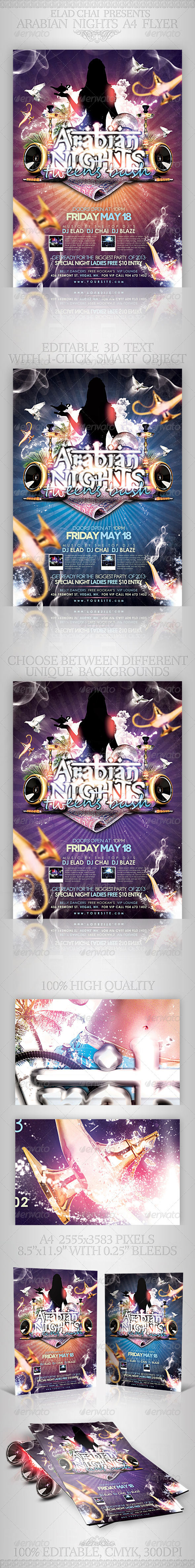 Arabian Nights A4 Flyer Poster Template - Events Flyers