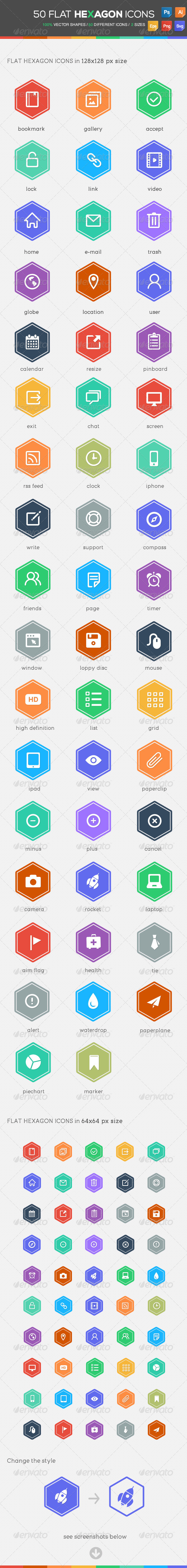 GraphicRiver 50 Flat Hexagon Icons 4851072 GraphicRiver 50 Flat Hexagon Icons 4851072