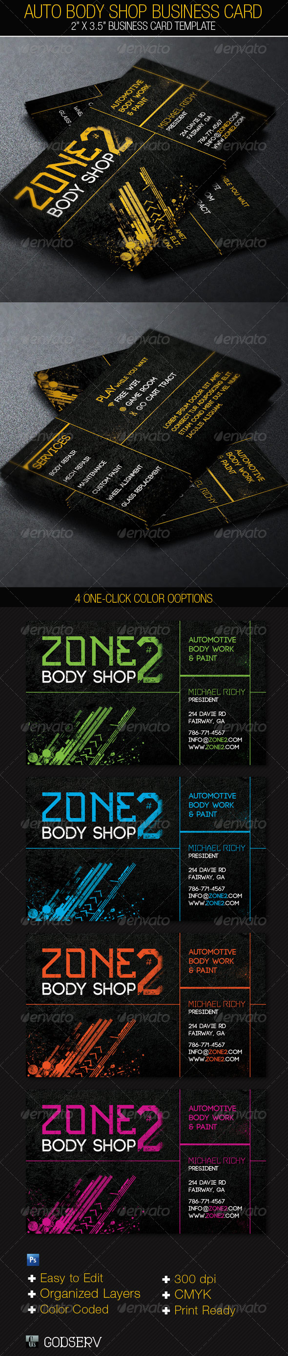 Auto Body Shop Business Card Template - Industry Specific Business Cards