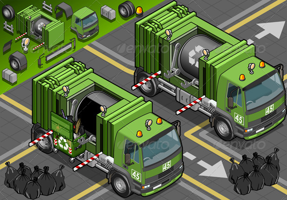 GraphicRiver Isometric Garbage Truck in Rear View 4880126 GraphicRiver Isometric Garbage Truck in Rear View 4880126
