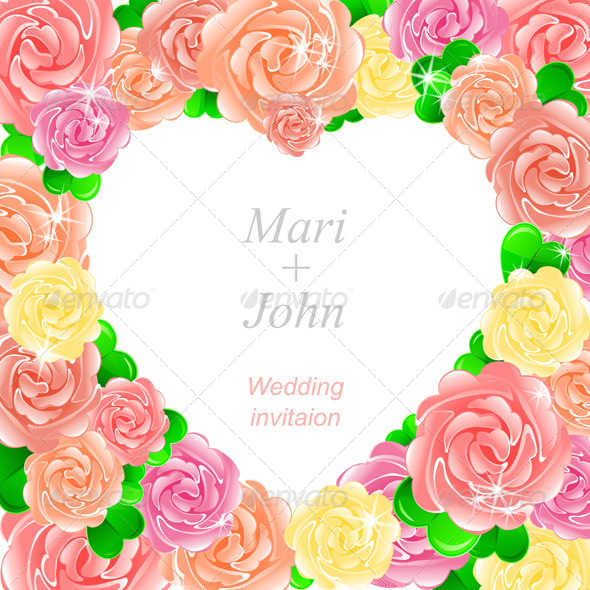 GraphicRiver Pink Wedding Invitation with Heart of Roses 4883055 GraphicRiver Pink Wedding Invitation with Heart of Roses 4883055