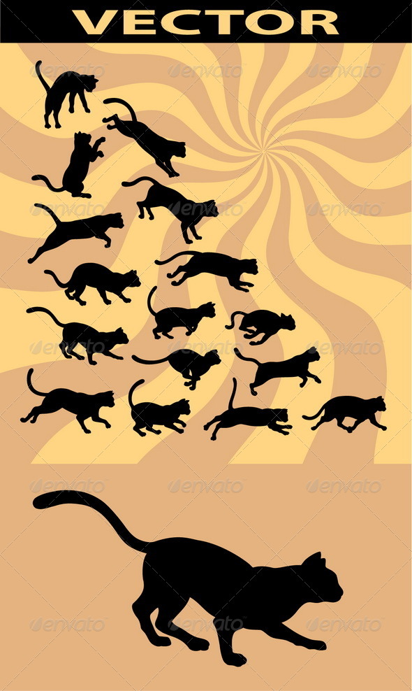Cat Running Silhouettes - Animals Characters