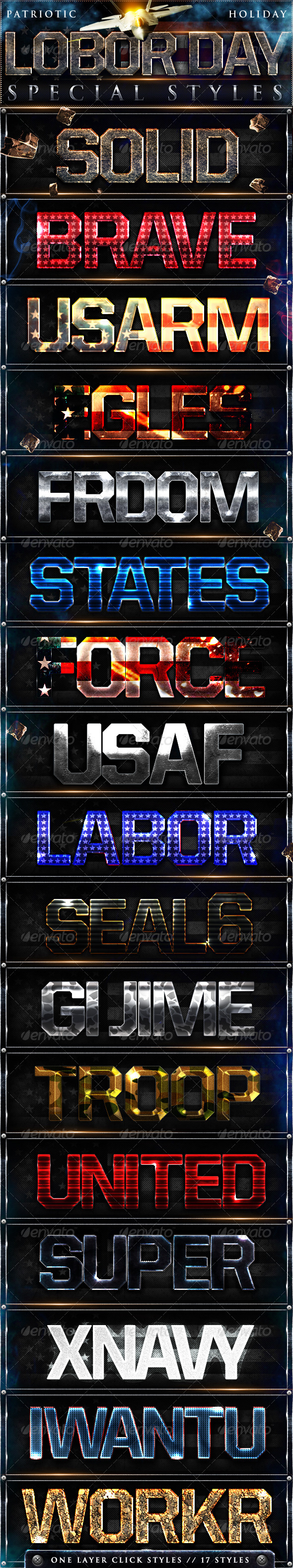 Labor Day Photoshop Styles - Text Effects Styles