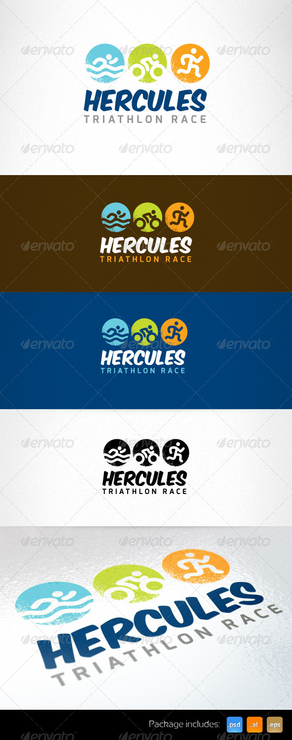Swim Bike Run Triathlon Race Logo Template - Humans Logo Templates