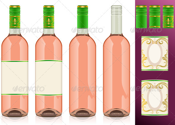 GraphicRiver Four Rose Wine Bottles with Labels 4904504 GraphicRiver Four Rose Wine Bottles with Labels 4904504