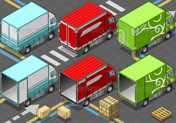 GraphicRiver Isometric Delivery Trucks in Rear View 4910733 GraphicRiver Isometric Delivery Trucks in Rear View 4910733