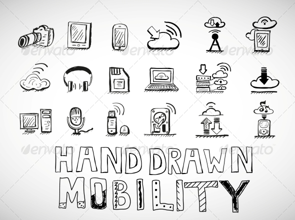 GraphicRiver Hand Drawn Mobility Icons Doodles 4925402 GraphicRiver Hand Drawn Mobility Icons Doodles 4925402