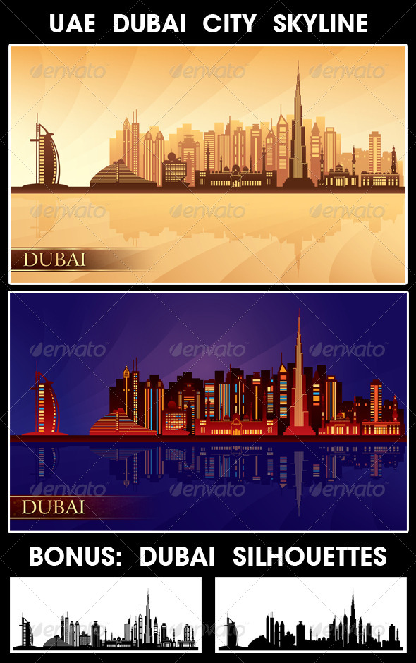 GraphicRiver Dubai City Skyline Silhouettes Set 4925736 GraphicRiver Dubai City Skyline Silhouettes Set 4925736
