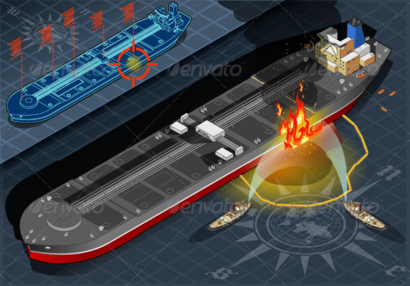 GraphicRiver Isometric Oil Tanker Fire Disaster in FrontView 4941435 GraphicRiver Isometric Oil Tanker Fire Disaster in FrontView 4941435