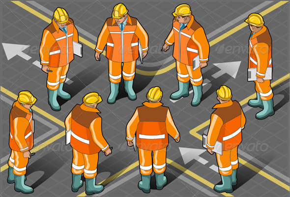 GraphicRiver Isometric Standing Foreman in Eight Positions 4941872 GraphicRiver Isometric Standing Foreman in Eight Positions 4941872