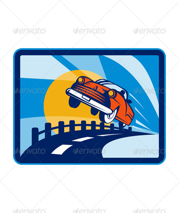 GraphicRiver Red Convertible Flying Off Rail 4947736 GraphicRiver Red Convertible Flying Off Rail 4947736