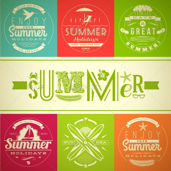 GraphicRiver Summer Vacation and Holidays Lettering Emblems 4947839 GraphicRiver Summer Vacation and Holidays Lettering Emblems 4947839
