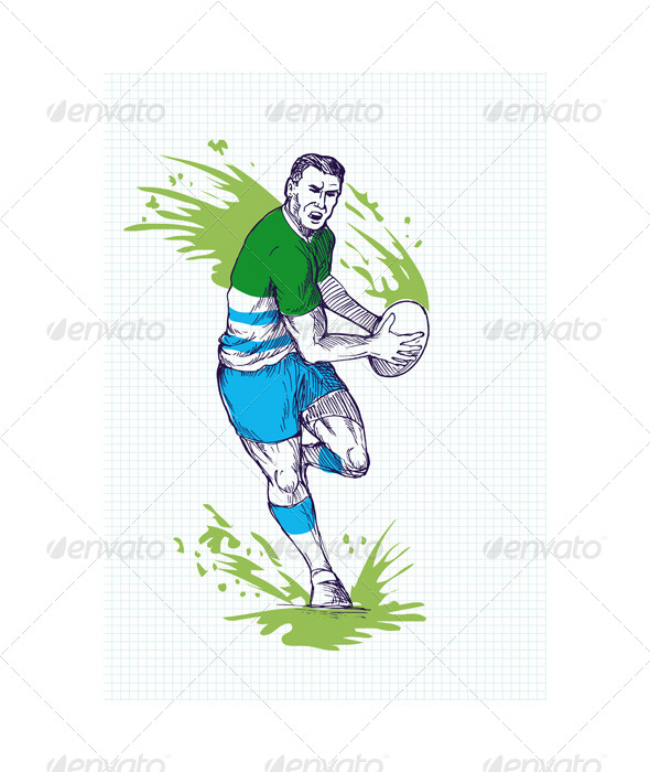 GraphicRiver Rugby Player Running Passing Ball Sketch 4947865 GraphicRiver Rugby Player Running Passing Ball Sketch 4947865