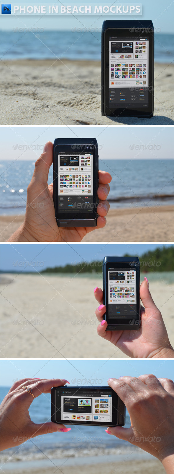 GraphicRiver Phone in Beach Mock-ups 4947975 GraphicRiver Phone in Beach Mock-ups 4947975