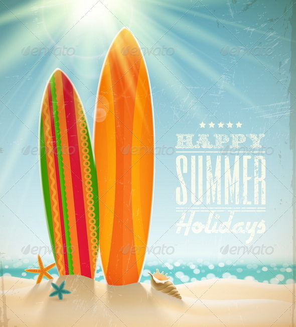 GraphicRiver Vintage Surfboards on a Sunny Beach 4948041 GraphicRiver Vintage Surfboards on a Sunny Beach 4948041