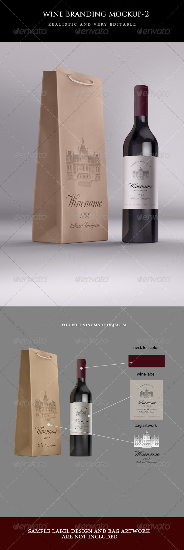 Wine Bag and Bottle Mock-up - Food and Drink Packaging