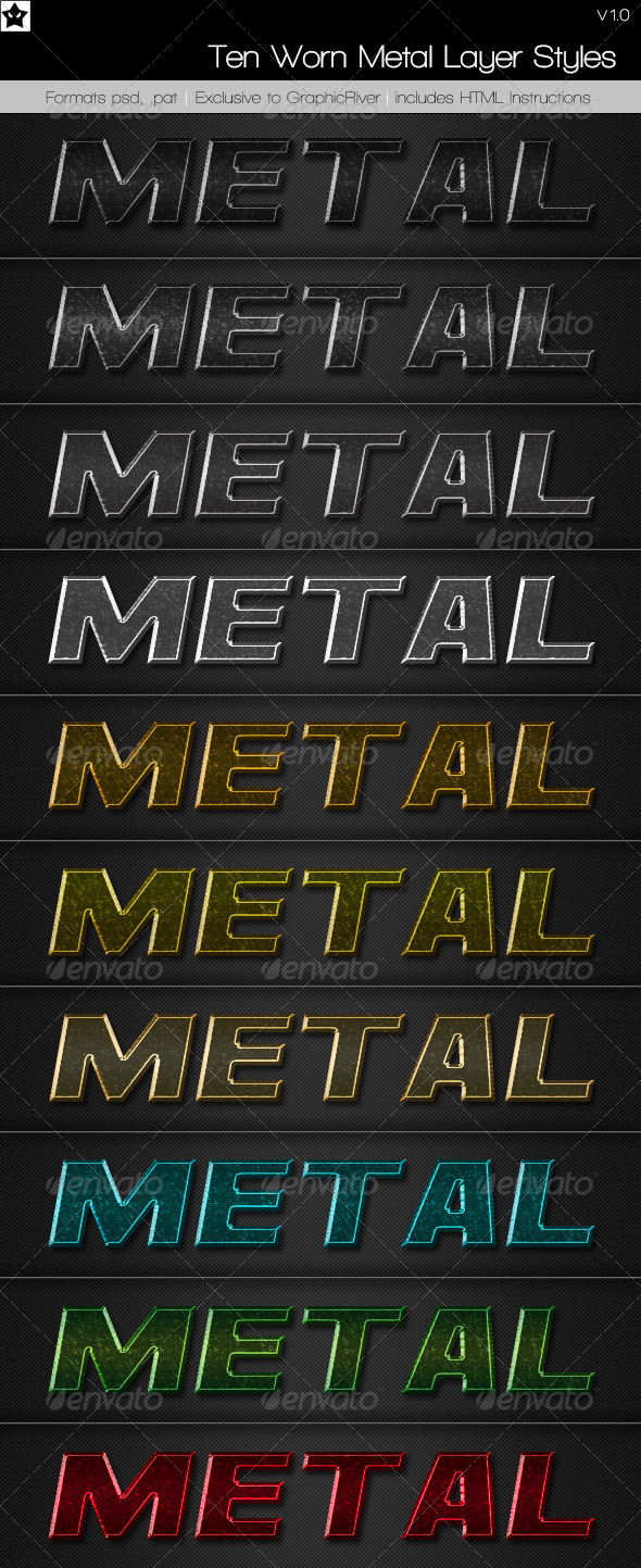 GraphicRiver Ten Worn Metal Layer Styles 4985378 GraphicRiver Ten Worn Metal Layer Styles 4985378