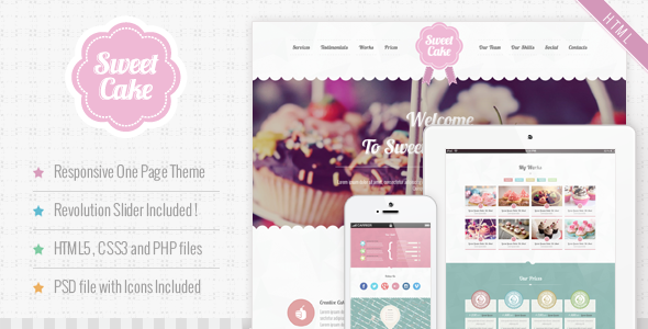 Sweet Cake - Responsive HTML5 One Page Theme - Food Retail