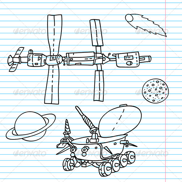 GraphicRiver Hand Drawn Space Elements on a Notebook Sheet 5004672 GraphicRiver Hand Drawn Space Elements on a Notebook Sheet 5004672