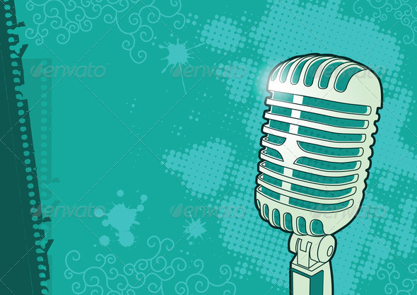 illustration of a vintage microphone with abstract background